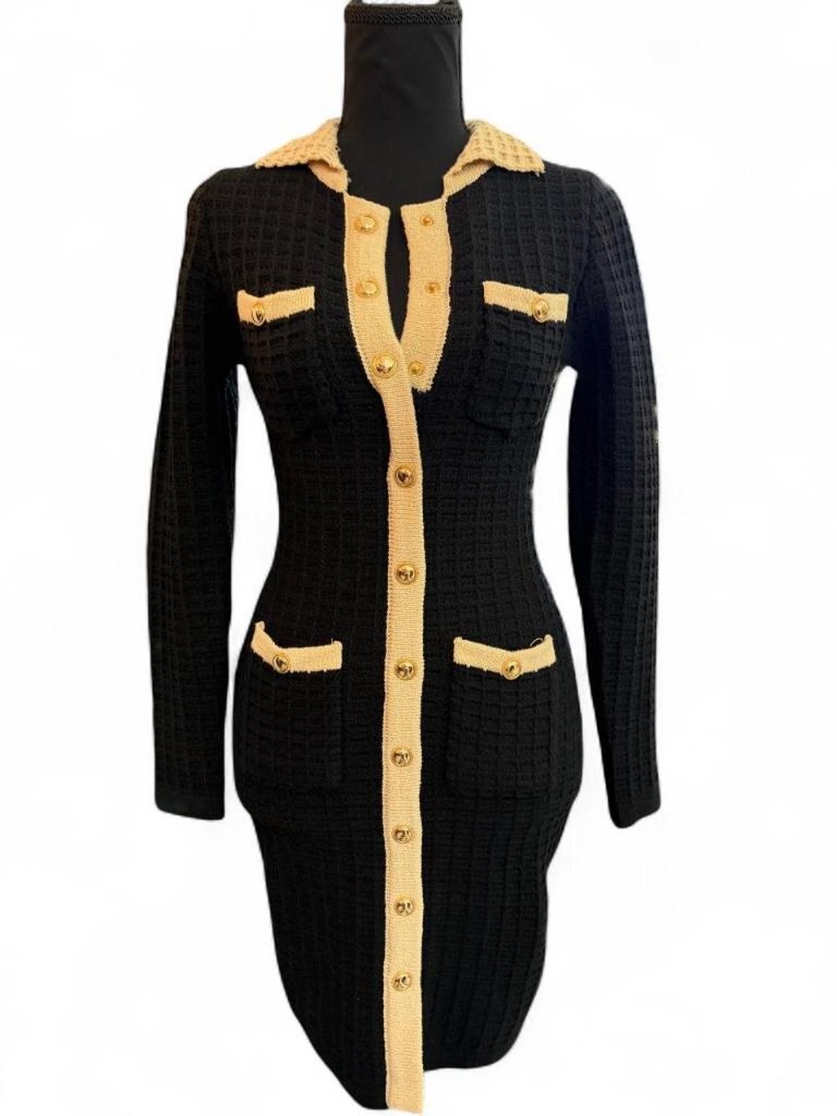 Black & Cream Button-Up Dress